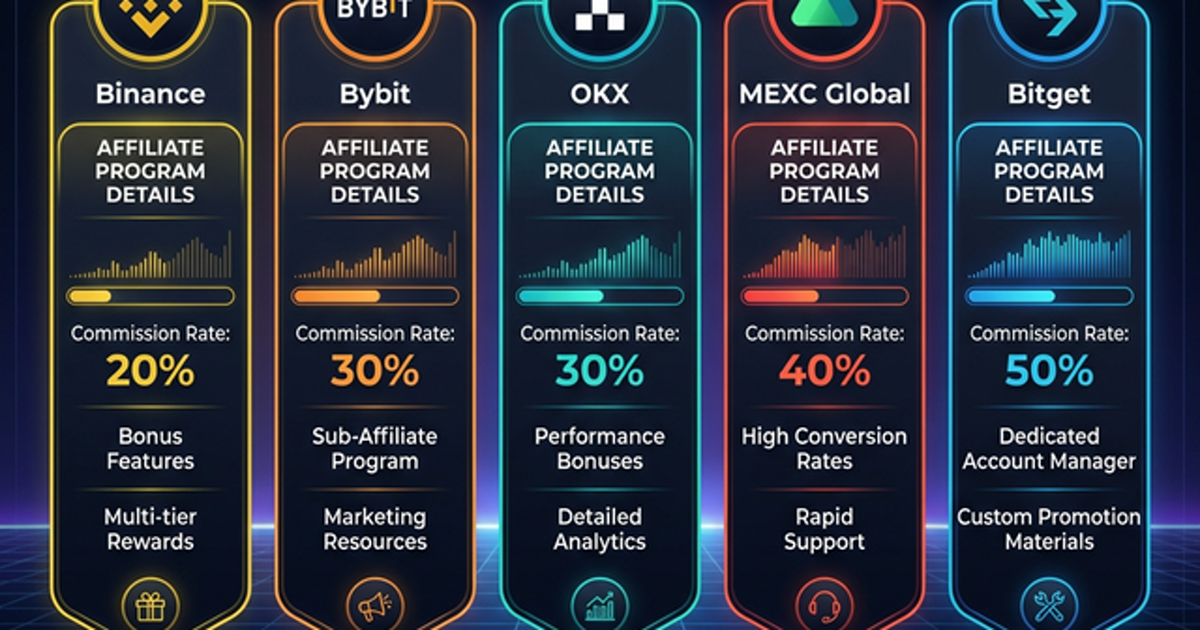 Top 5 crypto exchange affiliate programs comparison - Binance, Bybit, OKX, MEXC, Bitget and cashback.day