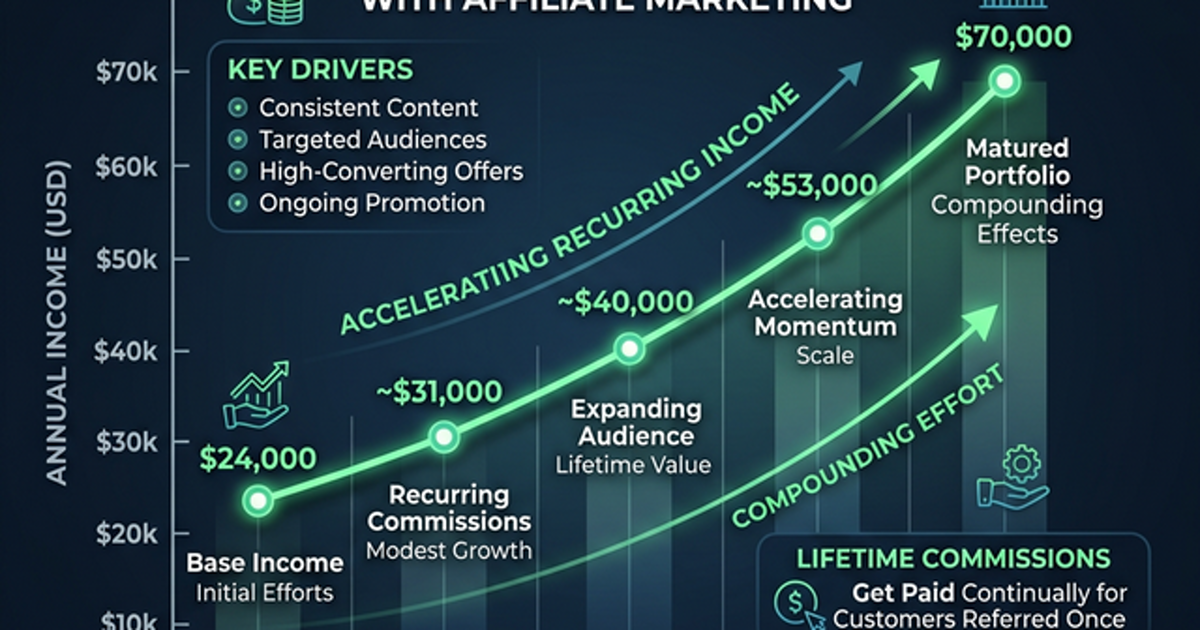 Compounding affiliate income growth over 5 years with lifetime commissions