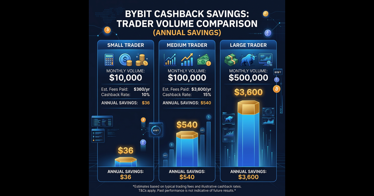 Bybit Cashback Savings by Trading Volume - Annual Savings Comparison