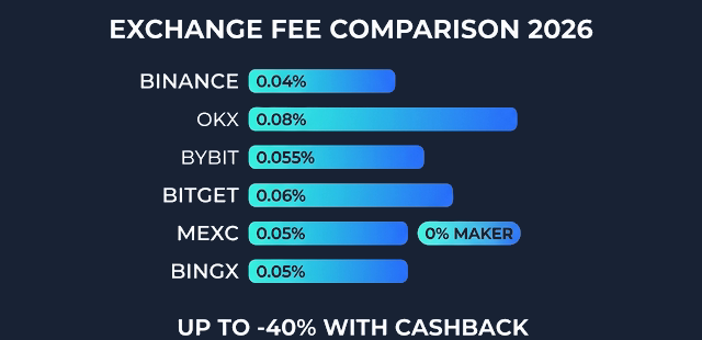 Crypto exchange fee comparison chart 2026 — rates for 8 major exchanges