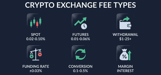 Types of crypto exchange fees — trading, withdrawal, funding, conversion breakdown